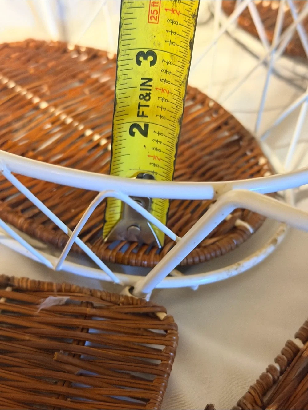 White Wire Wicker Serving Basket Set French Country Cottagecore Kitchen Decor